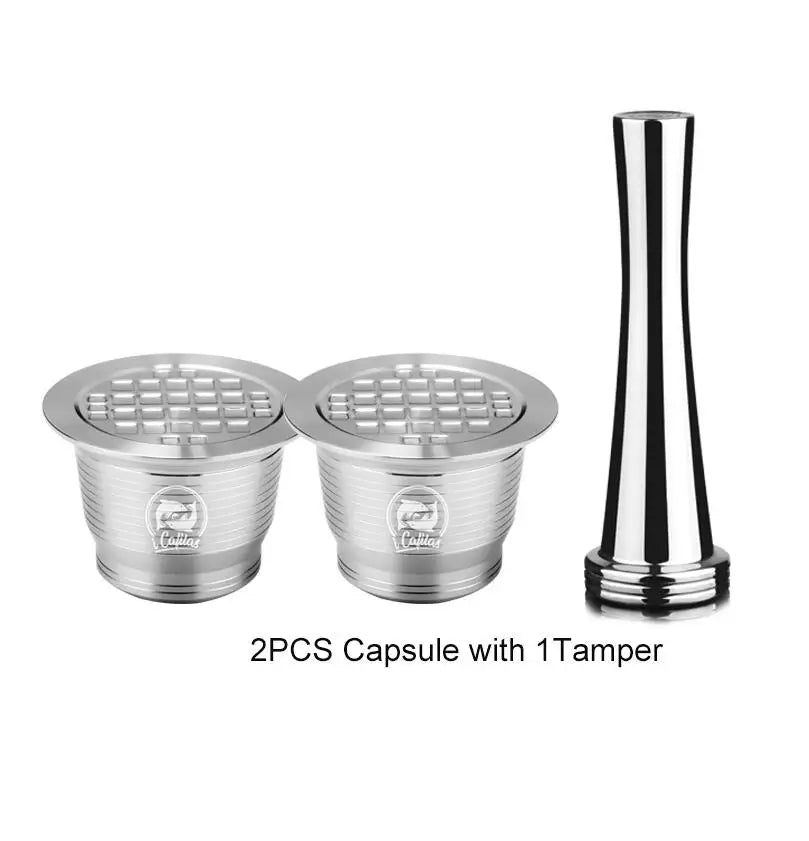 ICafilas Stianless Metal Refillable Reusable Coffee Capsule Spoon With Clips Tamper For Nespresso Capsule