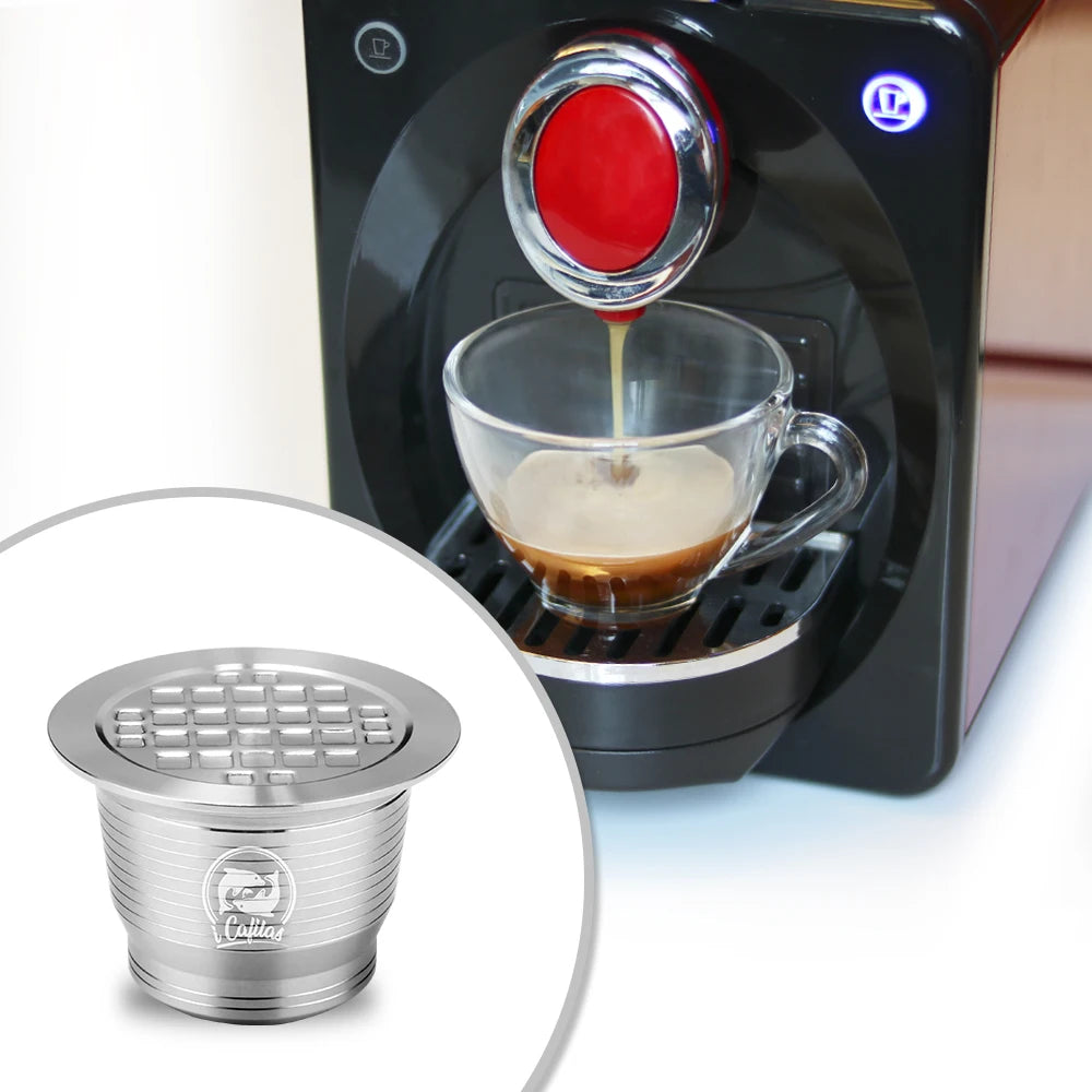 ICafilas Stianless Metal Refillable Reusable Coffee Capsule Spoon With Clips Tamper For Nespresso Capsule