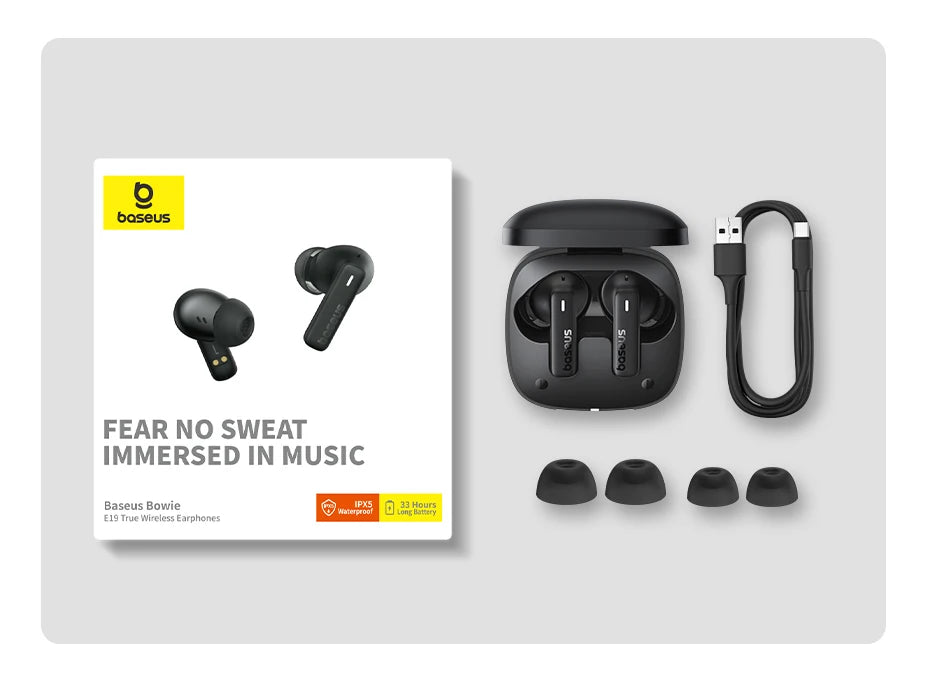 Wireless/Bluetooth Earphones IPX5 Waterproof - Baseus - Bowie E19