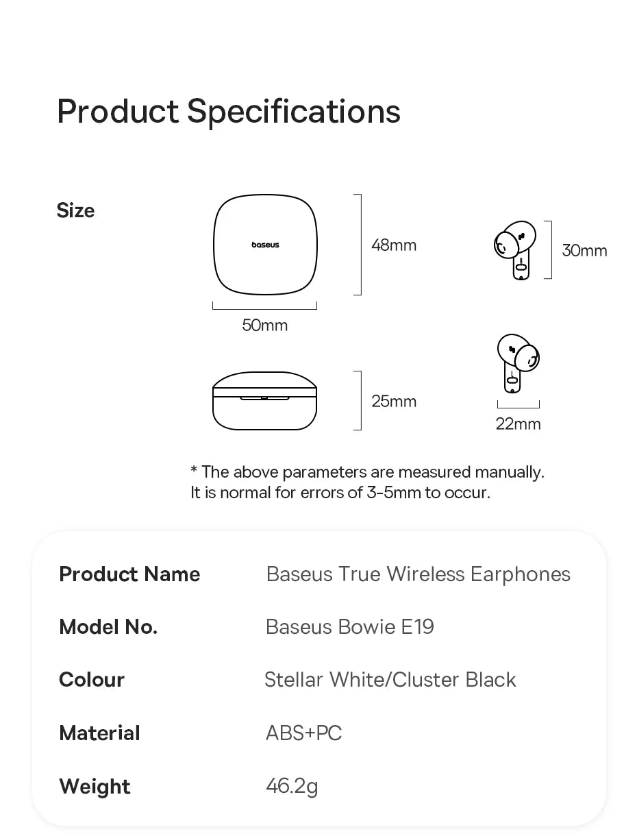 Wireless/Bluetooth Earphones IPX5 Waterproof - Baseus - Bowie E19