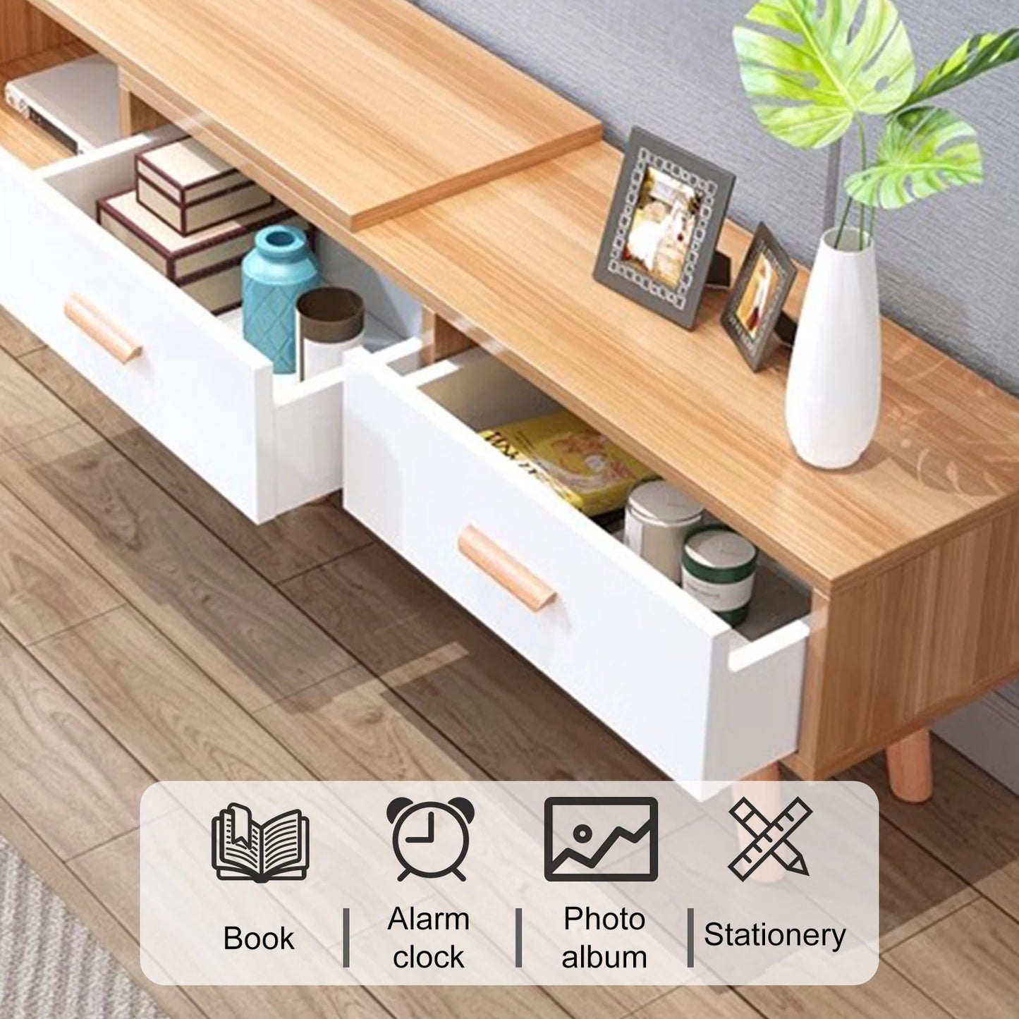 Modern TV Stand with 2 Cabinets Open Shelves Minimalist Wooden Entertainment Center for TVs Up 78” Sturdy TV Console Living Room