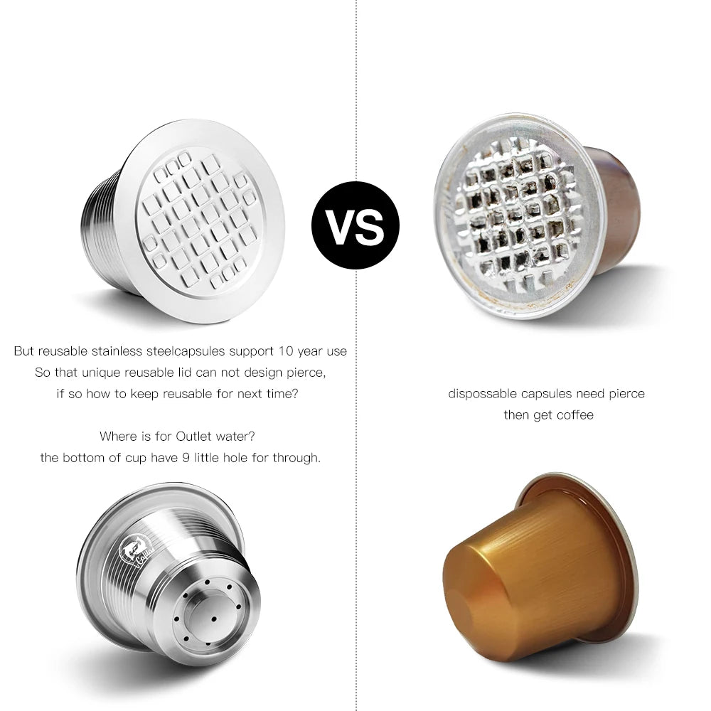 ICafilas Stianless Metal Refillable Reusable Coffee Capsule Spoon With Clips Tamper For Nespresso Capsule