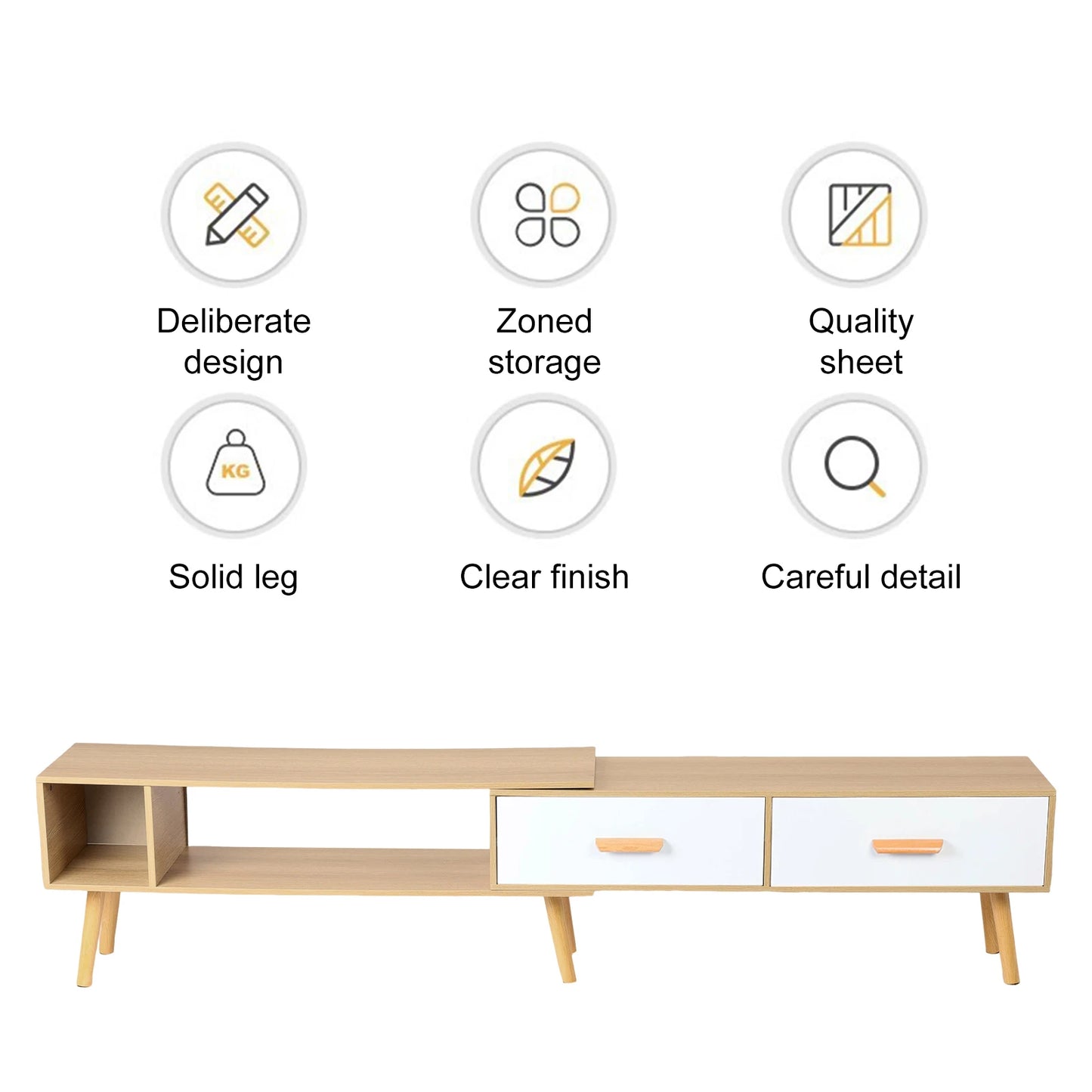 Modern TV Stand with 2 Cabinets Open Shelves Minimalist Wooden Entertainment Center for TVs Up 78” Sturdy TV Console Living Room