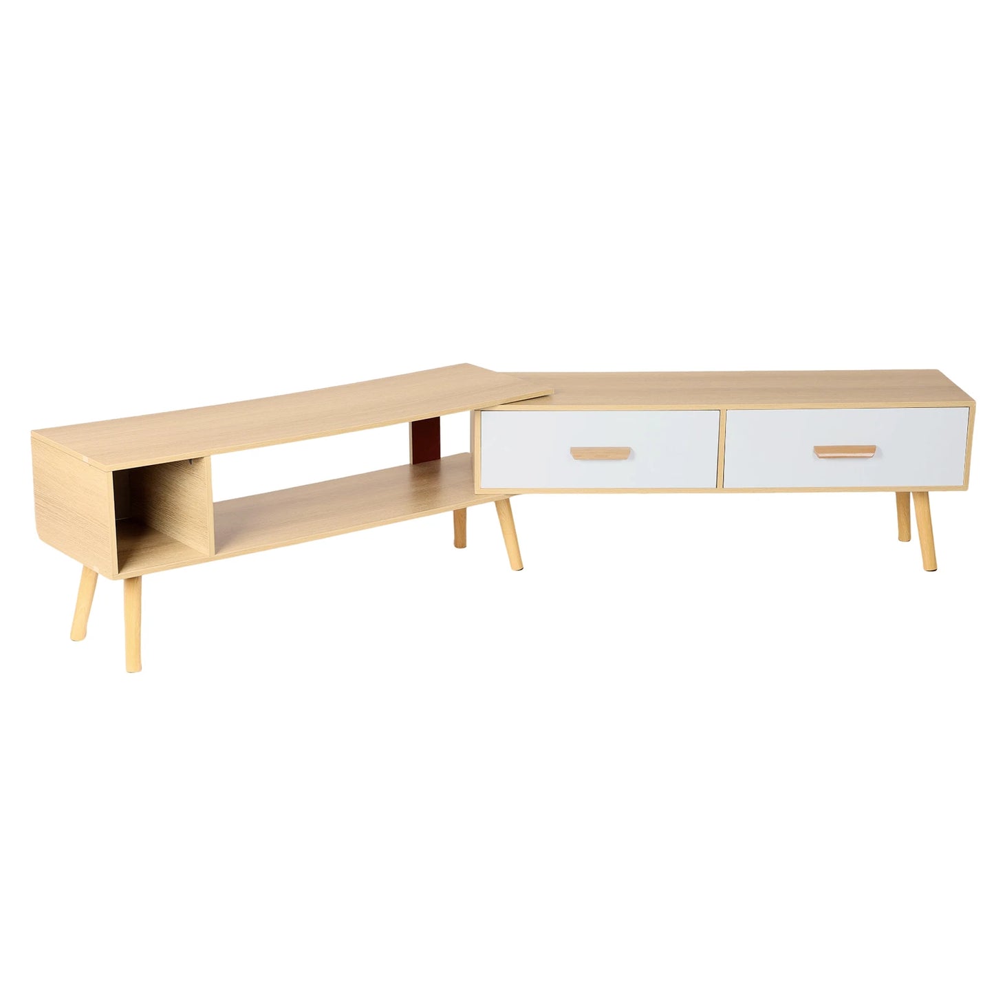 Modern TV Stand with 2 Cabinets Open Shelves Minimalist Wooden Entertainment Center for TVs Up 78” Sturdy TV Console Living Room