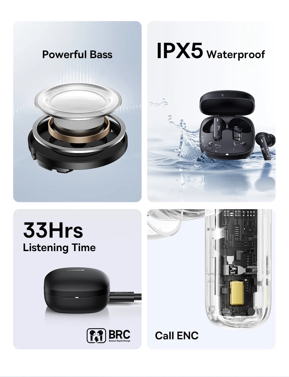 Wireless/Bluetooth Earphones IPX5 Waterproof - Baseus - Bowie E19
