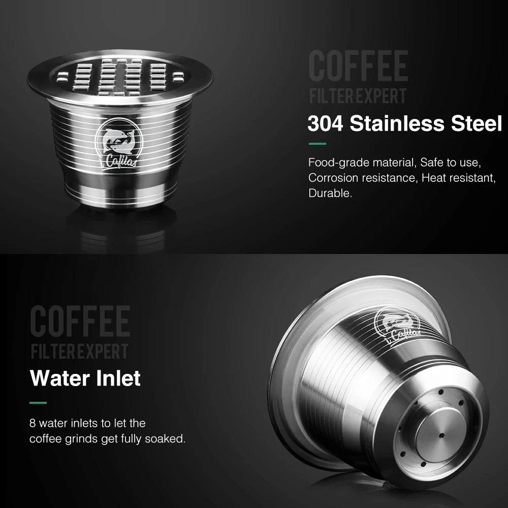 ICafilas Stianless Metal Refillable Reusable Coffee Capsule Spoon With Clips Tamper For Nespresso Capsule