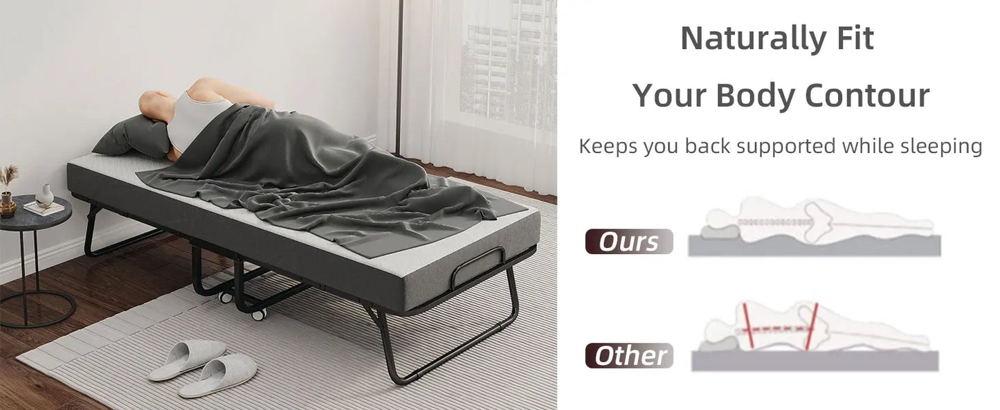 Folding Bed with Mattress Portable Foldable Guest Beds for Adults 75 x 31 Inch Twin Size Rollaway Day Bed with Premium 5 Inch Me