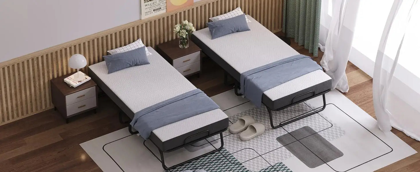 Folding Bed with Mattress Portable Foldable Guest Beds for Adults 75 x 31 Inch Twin Size Rollaway Day Bed with Premium 5 Inch Me