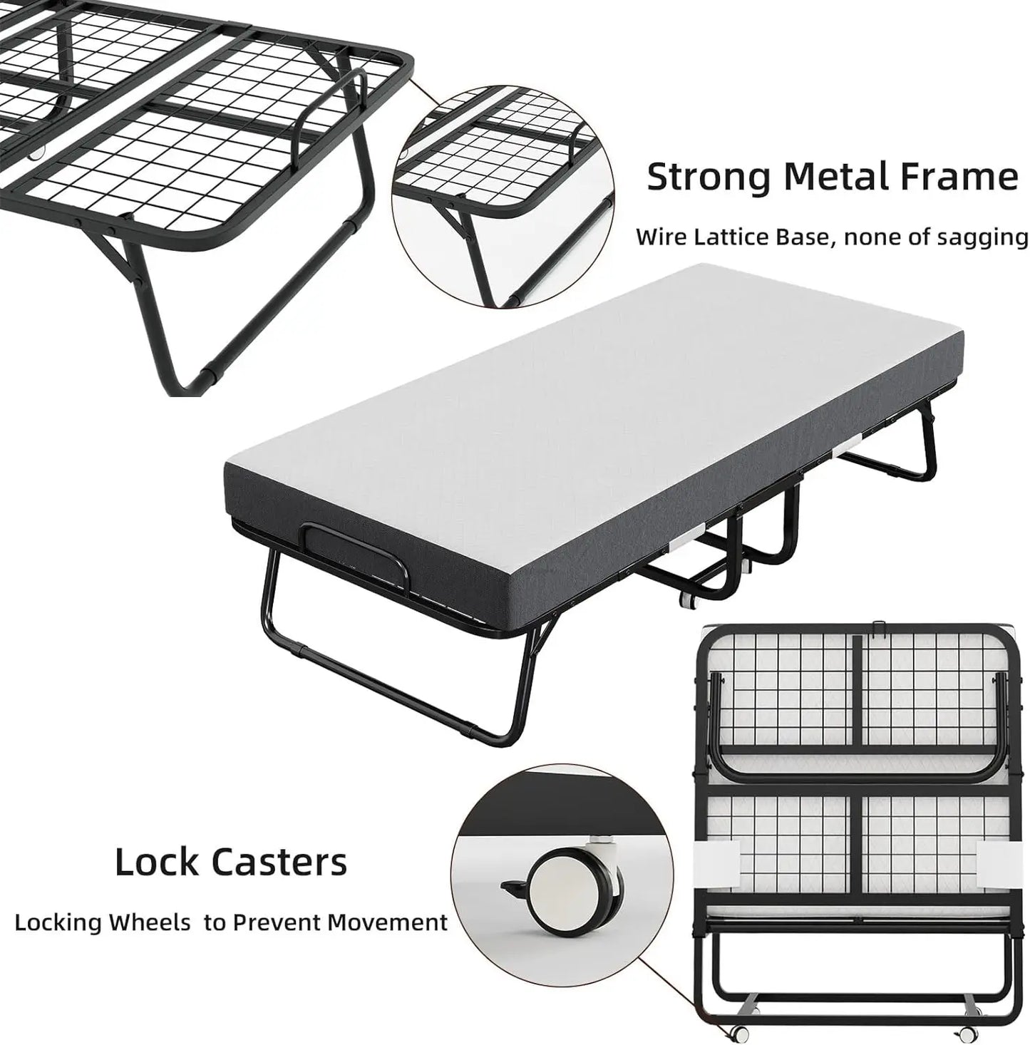 Folding Bed with Mattress Portable Foldable Guest Beds for Adults 75 x 31 Inch Twin Size Rollaway Day Bed with Premium 5 Inch Me