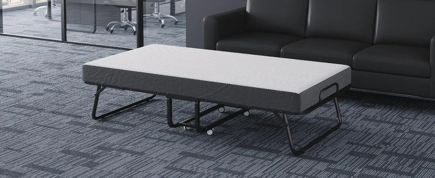 Folding Bed with Mattress Portable Foldable Guest Beds for Adults 75 x 31 Inch Twin Size Rollaway Day Bed with Premium 5 Inch Me