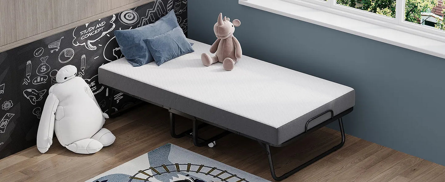 Folding Bed with Mattress Portable Foldable Guest Beds for Adults 75 x 31 Inch Twin Size Rollaway Day Bed with Premium 5 Inch Me