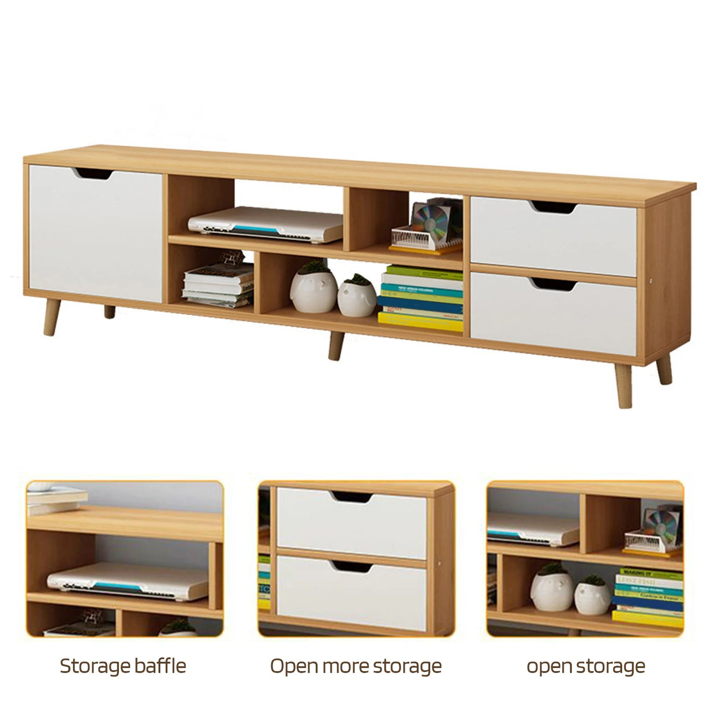 TV Stand, Media Entertainment Center with 3 Drawers and Open Shelves, Television Stand, TV Table, Media Console for Living Room