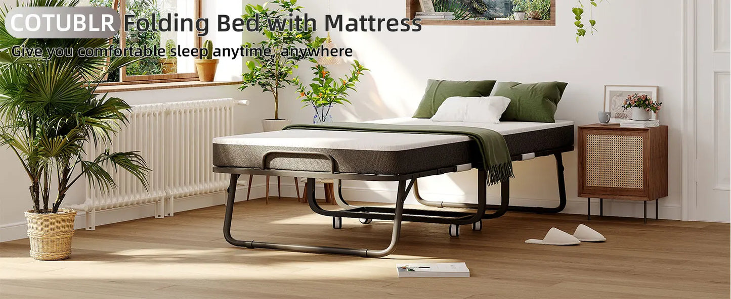 Folding Bed with Mattress Portable Foldable Guest Beds for Adults 75 x 31 Inch Twin Size Rollaway Day Bed with Premium 5 Inch Me