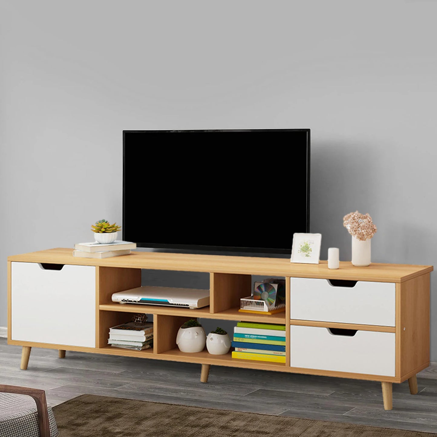 TV Stand, Media Entertainment Center with 3 Drawers and Open Shelves, Television Stand, TV Table, Media Console for Living Room