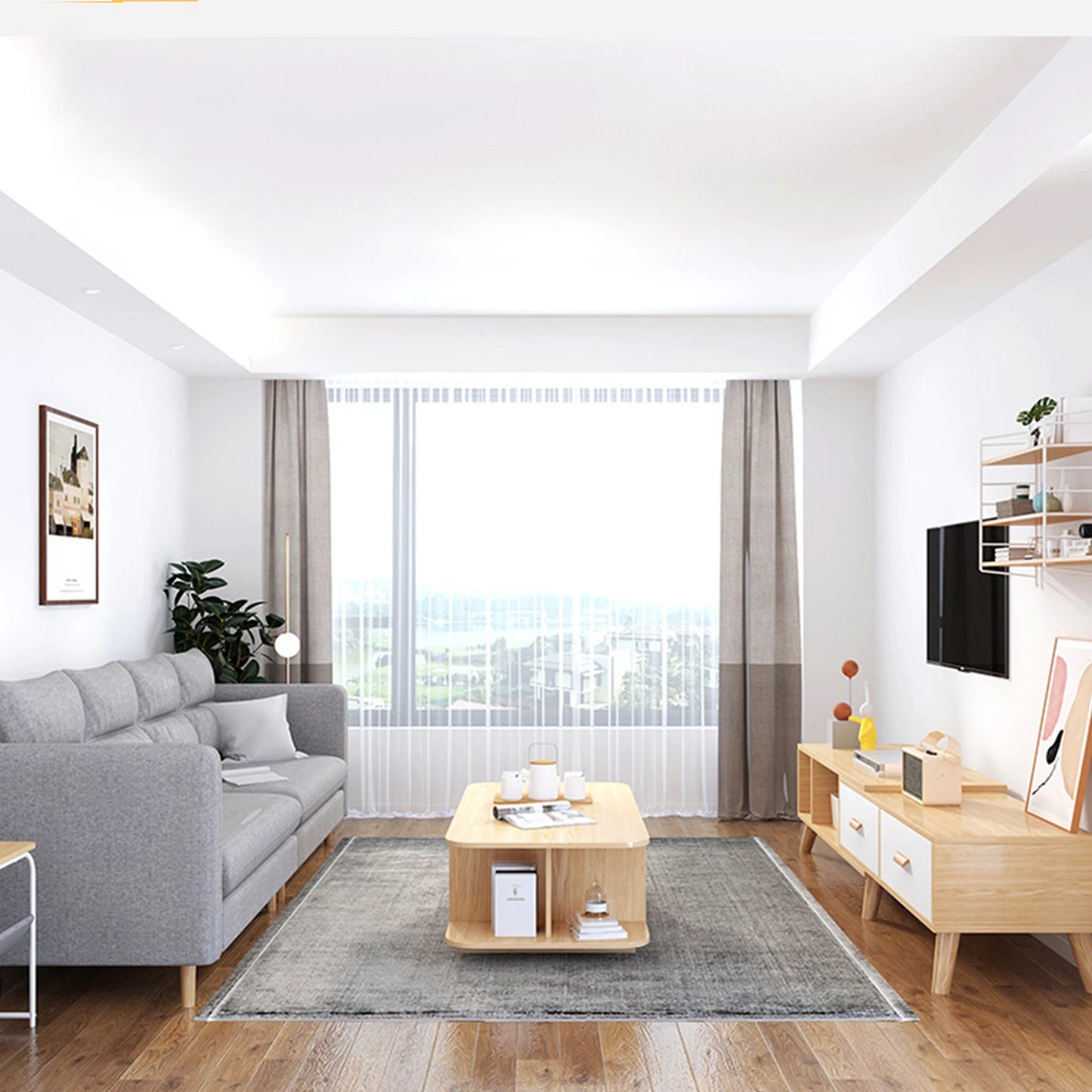 Modern TV Stand with 2 Cabinets Open Shelves Minimalist Wooden Entertainment Center for TVs Up 78” Sturdy TV Console Living Room